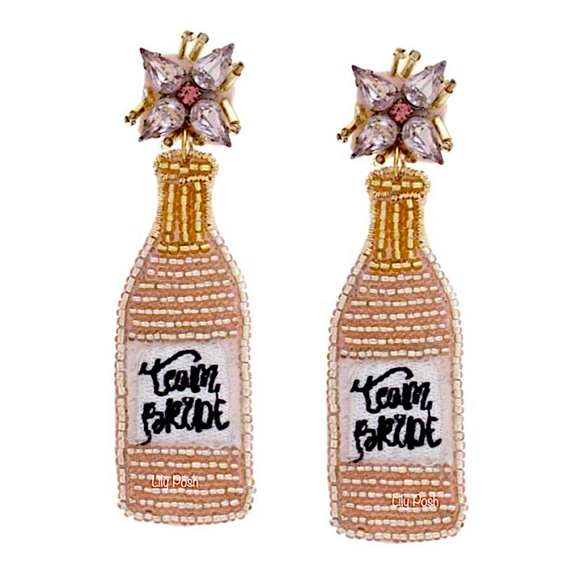 2 pairs, Bridal Earring, Team Bride Seed Bead Pink Earrings - Picture 1 of 3